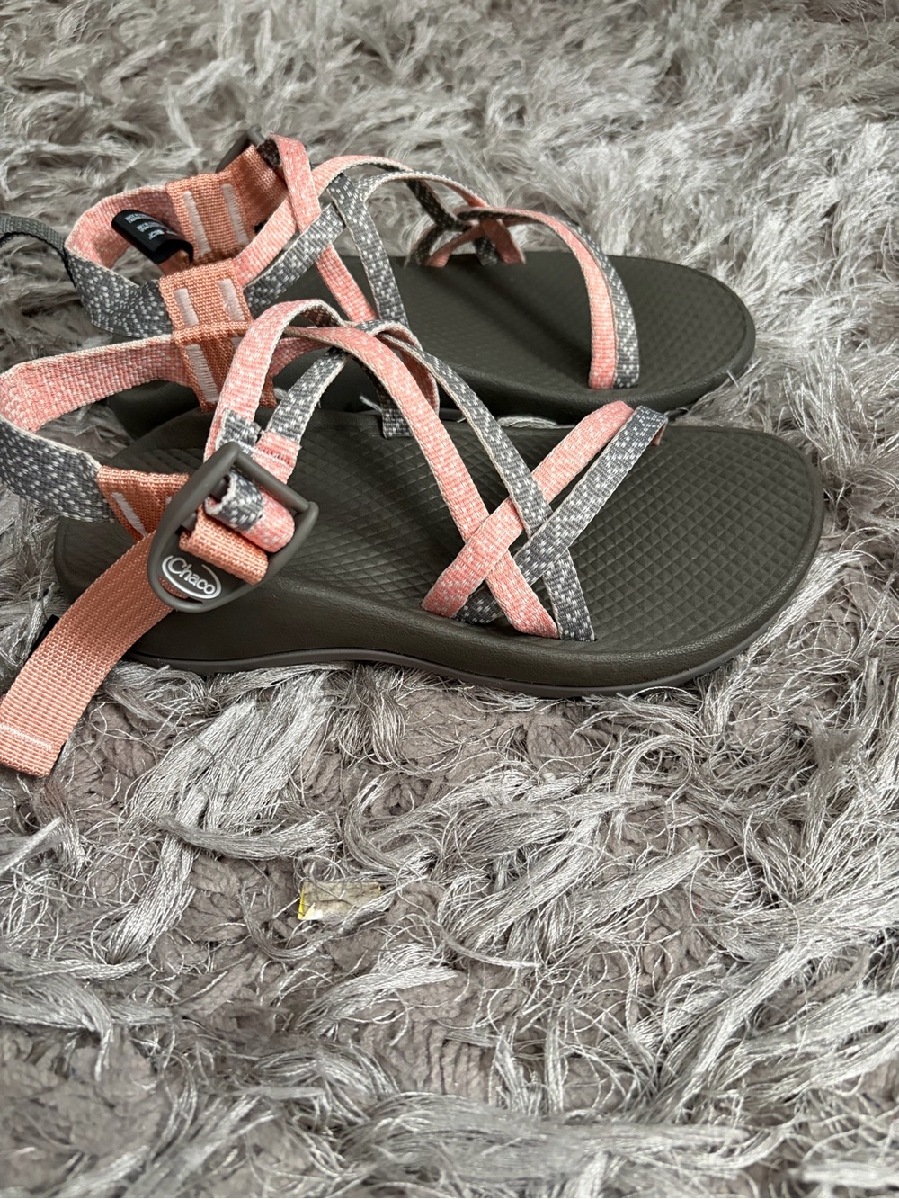 Chaco Kids Coral Pink and Gray Adjustable Webbing Sandals